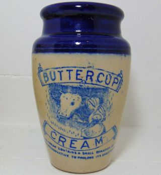 Large Blue Print & Top Buttercup Dairy Milkmaid & Cow Pictorial Cream Pot C1915