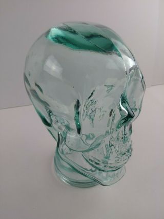 Green/blue Glass Life Size Human Skull Mannequin Hat Display 10 "