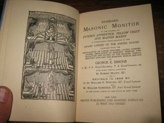 1899 Masonic Book Standard Masonic Monitor By George Simons Illustrated Hc
