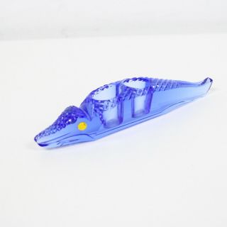 Blue Glass Crocodile Candle Holder Ornament Yellow Eyes 915