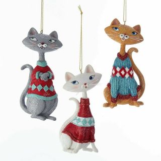 Cat Christmas Ornaments Kurt Adler Retro Mid Century Style Set Of 3 Cat Lovers