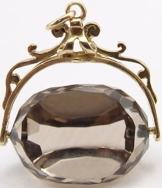 Vintage 9ct Gold Swivel Spinner Watch Pendant Fob With Cairngorm Citrine Stone.