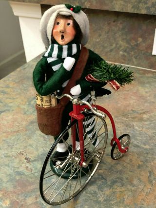 Byers Choice Caroler Newspaper Boy With Tall Bicycle 1991 Look