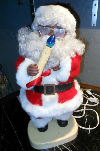 Vintage 19 " Tall Large Black Santa Claus Christmas Decor Light - Up Moving