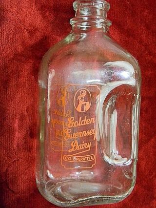 Vintage Glass Gallon Milk Bottle Golden Guernsey Dairy Milwaukee Wisconsin 1950s
