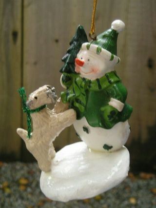Soft Coated Wheaten Terrier Greeting An Irish Snowman Ornament