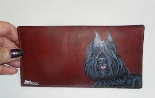 Bouvier Des Flandres Dog Hand Painted Leather Deluxe Checkbook Cover