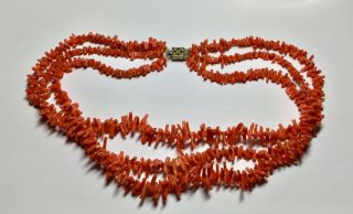 Vintage Three Strand Coral Branch Necklace