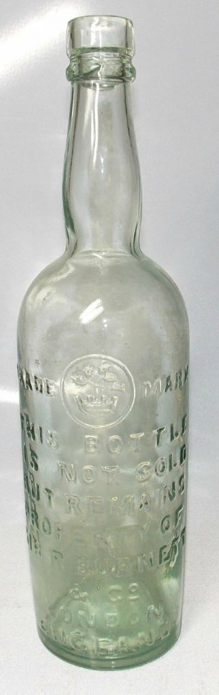 Vtg Whiskey Bottle Sir R Burnett London England Aqua Glass Tall Embossed