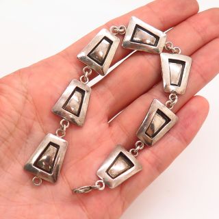 925 Sterling Silver Vintage Modernist Design Link Bracelet 6.  5 