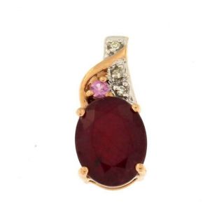Vintage Estate 14k Rose Gold Ruby Diamond Pink Sapphire Necklace Pendant