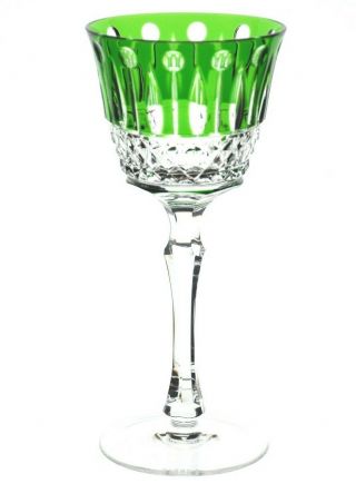 Faberge Xenia Emerald Green Cut To Clear Crystal Wine Goblet Signed 7 3/8 "