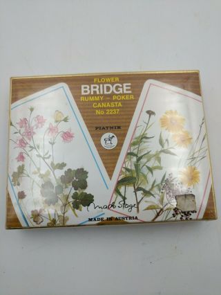 Vintag Playing Cards Bridge Rummy Canasta Double Deck Piatnik Flowers