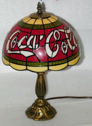 Vintage Coca Cola Plastic Shade Tiffany Style Stained Glass Look 16 " Table Lamp
