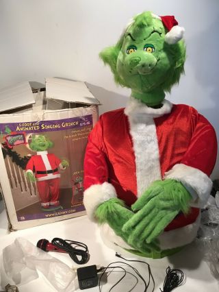 Gemmy 5 Foot Tall Animated Singing Grinch Christmas Song Karaoke Microphone Box