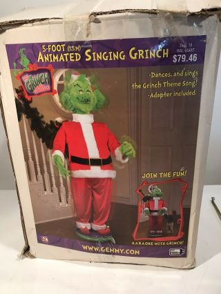 Gemmy 5 Foot Tall Animated Singing Grinch Christmas Song Karaoke Microphone Box 2
