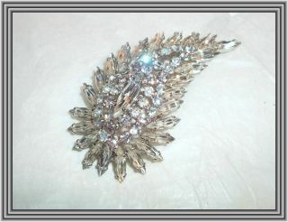 Sherman CLEAR COLOR - MARQUISE CRYSTAL FIGURAL PAISLEY CLUSTER MOTIF BROOCH NR 3