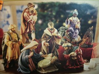Grandeur Noel 9 Piece Hand Painted Porcelain Nativity Set Collector Ed 2002