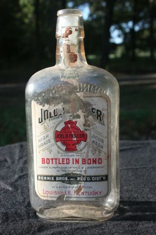 Antique Joel B Frazier Whiskey Pint Bottle Pre Bonnie Bros Louisville Kentucky