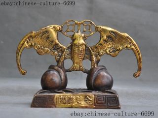7 " Old Chinese Bronze Hand Carved Feng Shui Wealth Auspicious Bat Statue