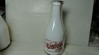 Kansas War Bond Milk Bottle,  Winfield Dairy,  Winfield,  Round Quart In Red Pyro