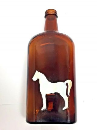 Vintage White Horse Distillers Glasgow Scotland Amber Embossed Bottle 9 3/4 "