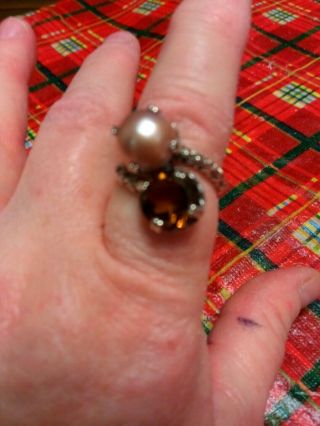 Stephen Dweck Whisky Quartz With Golden Mabe Pearl Ring In Sterling Silver Sz 7