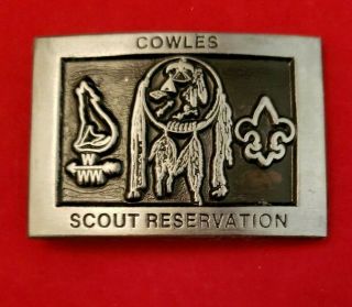 Vintage 1980 ' s COWLES Scout Reservation BELT BUCKLE • Inland Northwest Council 2