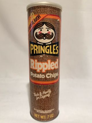 Vtg Pringle’s Rippled Potato Chips 7oz.  Brown & Orange Container Canister Can