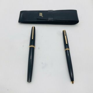Montblanc Fountain Pen Ballpoint Pen Set Black 14k Gold 585 W/pen Case X3502