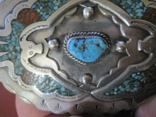 Vintage Navajo Native Sterling Silver Turquoise Belt Buckle 55 grams Signed 3
