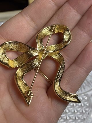 VTG Christian Dior Signed Bow Pin Brooch Gold French Couture 3