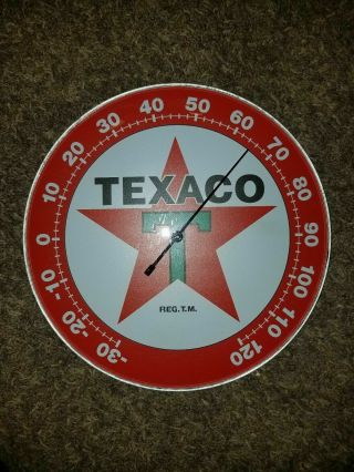 Texaco Oil Co Star Thermometer 12 " Round Licensed Glass Lens Aluminum Body