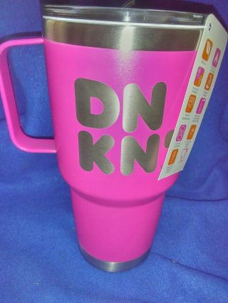 Dunkin Donuts 28oz.  Travel Mug/tumbler Pink Stainless Steel With Handle