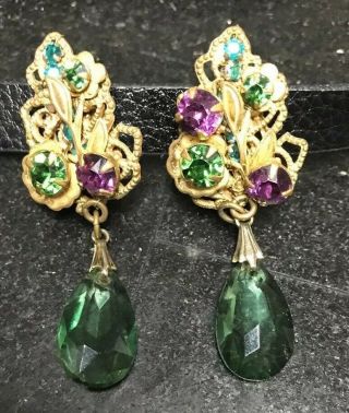 Haskell Vintage Screw Back Earrings With Large Gems