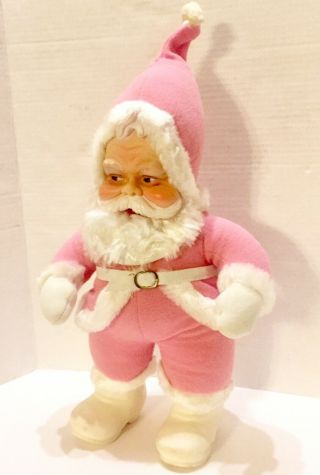 Rare Rushton Pink Santa Claus Rubber Face Doll Toy Christmas Plush Ship For Xmas