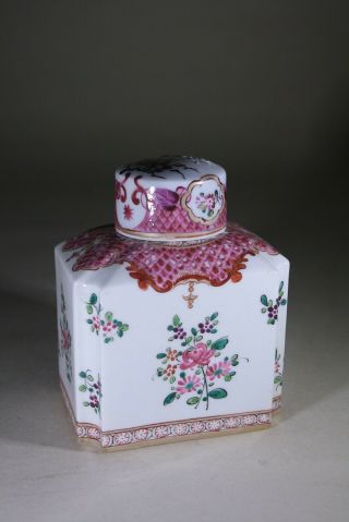 Antique Chinese Porcelain Tea Caddy Raised Enamel Decoration Export Ware 1800s