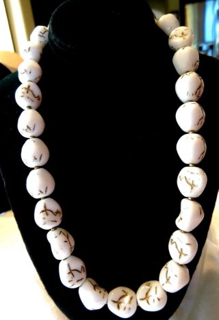Miriam Haskell White Glass Choker Necklace With Pretty Clasp W/ Clip Earrings