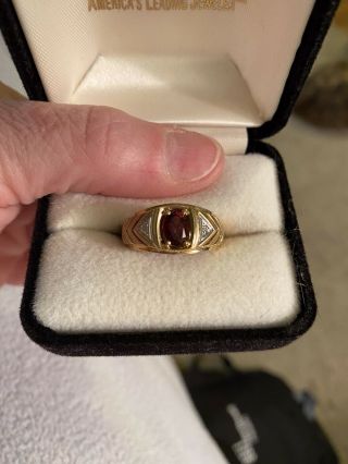 Vintage 10k Solid Yellow Gold Men’s Ring Ruby/garnet W/ Diamond Accents