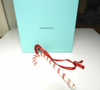 Tiffany Red And White Striped Candy Cane Christmas Ornament Rare -