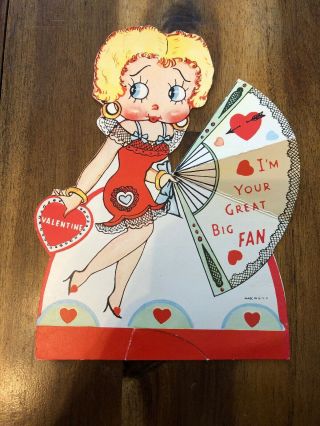 1930s Vintage Valentine,  Folding,  A Blonde Betty Boop With A Fan