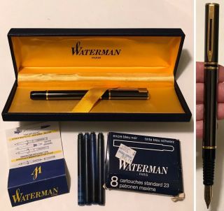 Vintage 1990’s Waterman Lauréat Fountain Pen Gun - Metal Finish W/gold Trim