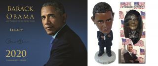 2020 Barack Obama " Commemorative " Calendar W/ Obama Bobble Head - Gift Set