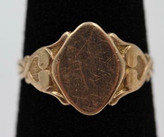Antique Ostby Barton 10k Solid Gold Fancy Etched Design 3.  5 To 3.  75 Signet Ring