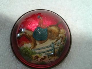 Antique Cabochon Victorian Reverse Hand Painted Glass Pin Horse Equestrian