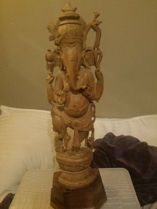Antique Hand Carved Wooden Statue Lord Ganesha