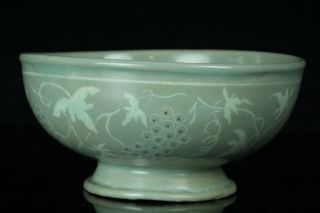 Nov218 Korean Goryeo Celadon Porcelain Bowl White&black Inlay