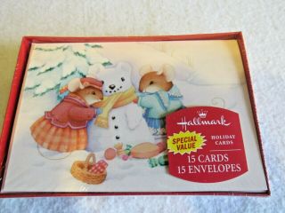 Hallmark 15 Holiday Christmas Cards Mice Making A Snowman Factory