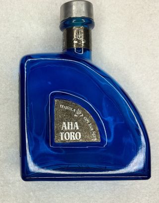 Aha Toro Tequila Blanco Bottle Blue With Silver Cork Cap Empty 750ml