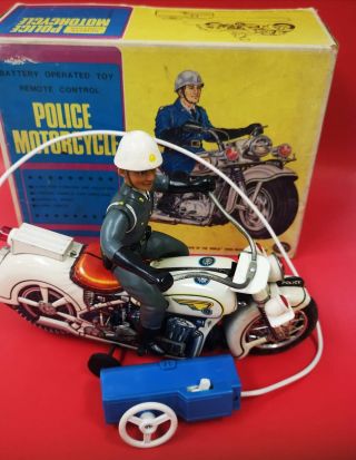 Vintage Masudaya Police Motorcycle With Remote Japan Battery Operate W/box
